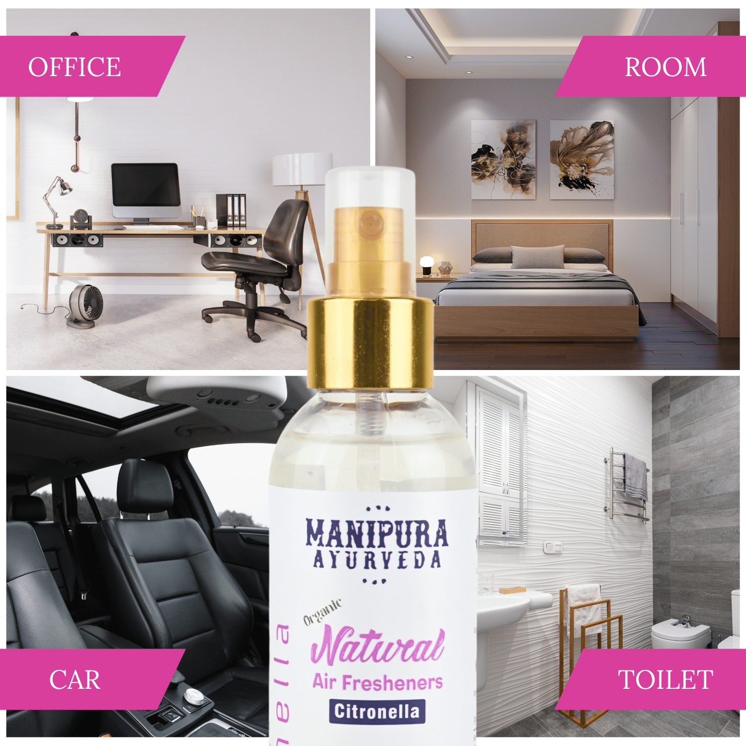 Manipura Ayurveda Pure Organic Natural Citronella Air Freshener Spray for Home & Office - Skin & Pet friendly