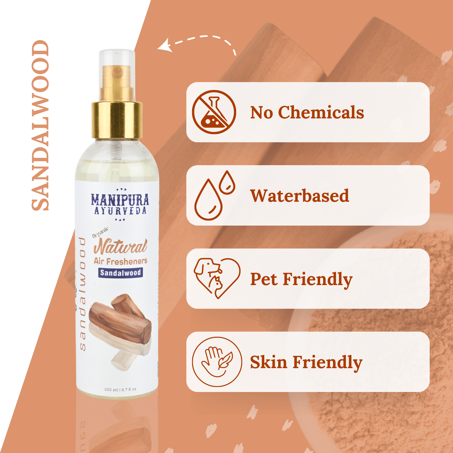 Benefits of Manipura Ayurveda Pure Organic Air Freshener Spray - Sandalwood