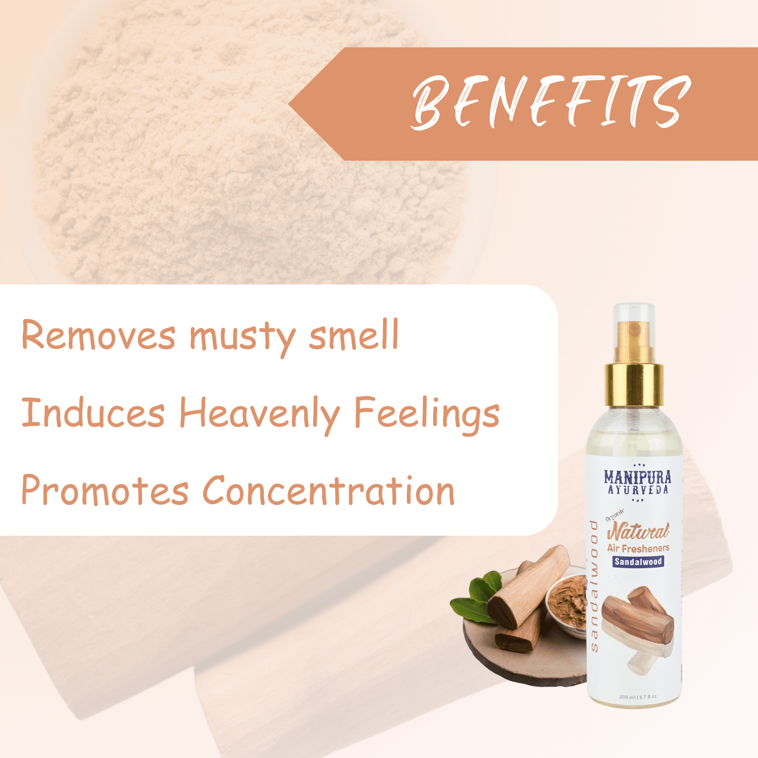 Benefits of Manipura Ayurveda Pure Organic Air Freshener Spray - Sandalwood