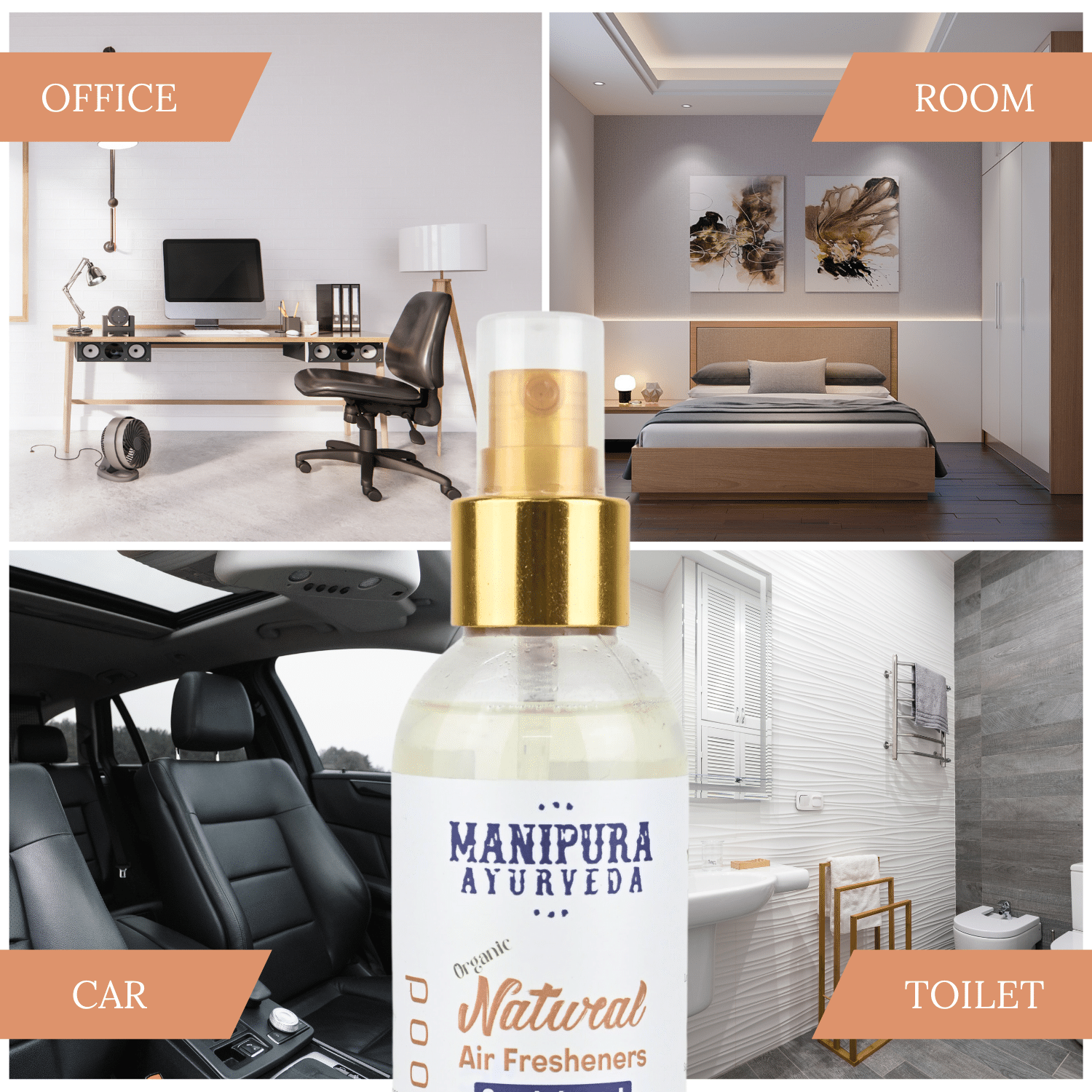 Manipura Ayurveda Pure Organic Sandalwood Air Freshener Spray for Home & Office, Skin & Pet Friendly