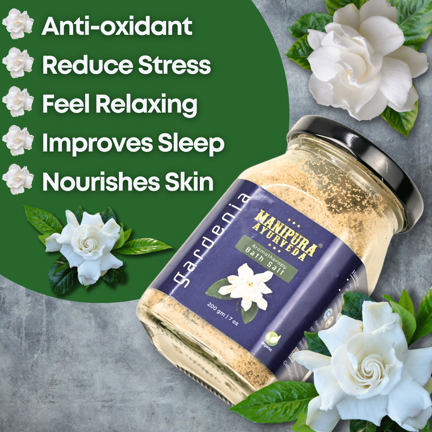 Benefits of Manipura Ayurveda Aromatherapy Bath Salt features - Gardenia