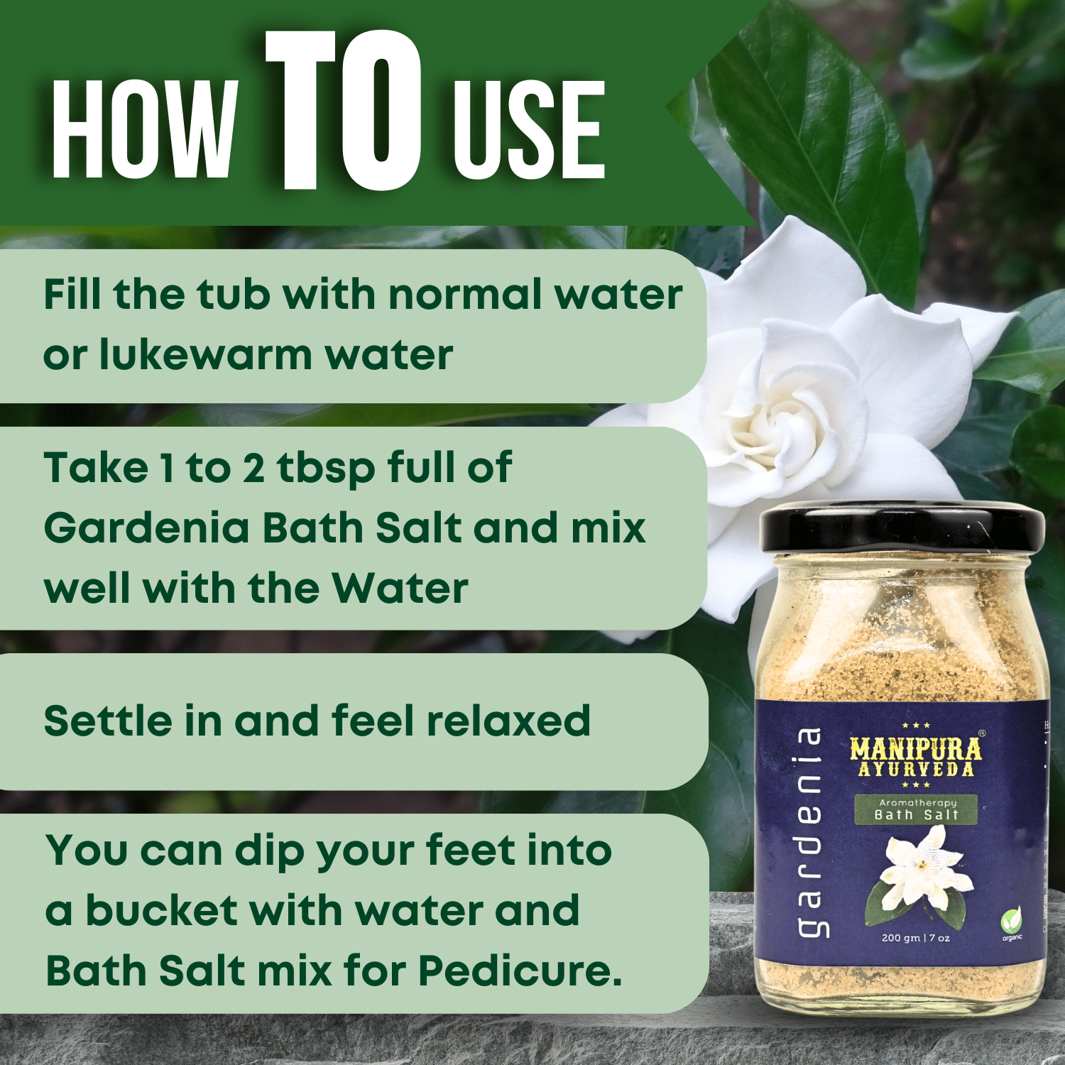 How to use Manipura Ayurveda Aromatherapy Gardenia Bath Salts